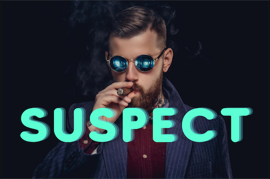 man wearing sunglasses smoking a cigar with the word suspect