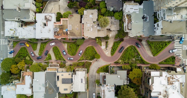 arial view of Lombard St., San Francisco