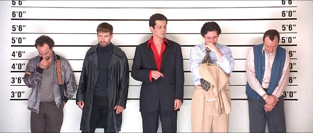 Five characters in a lineup from the film The Usual Suspects.