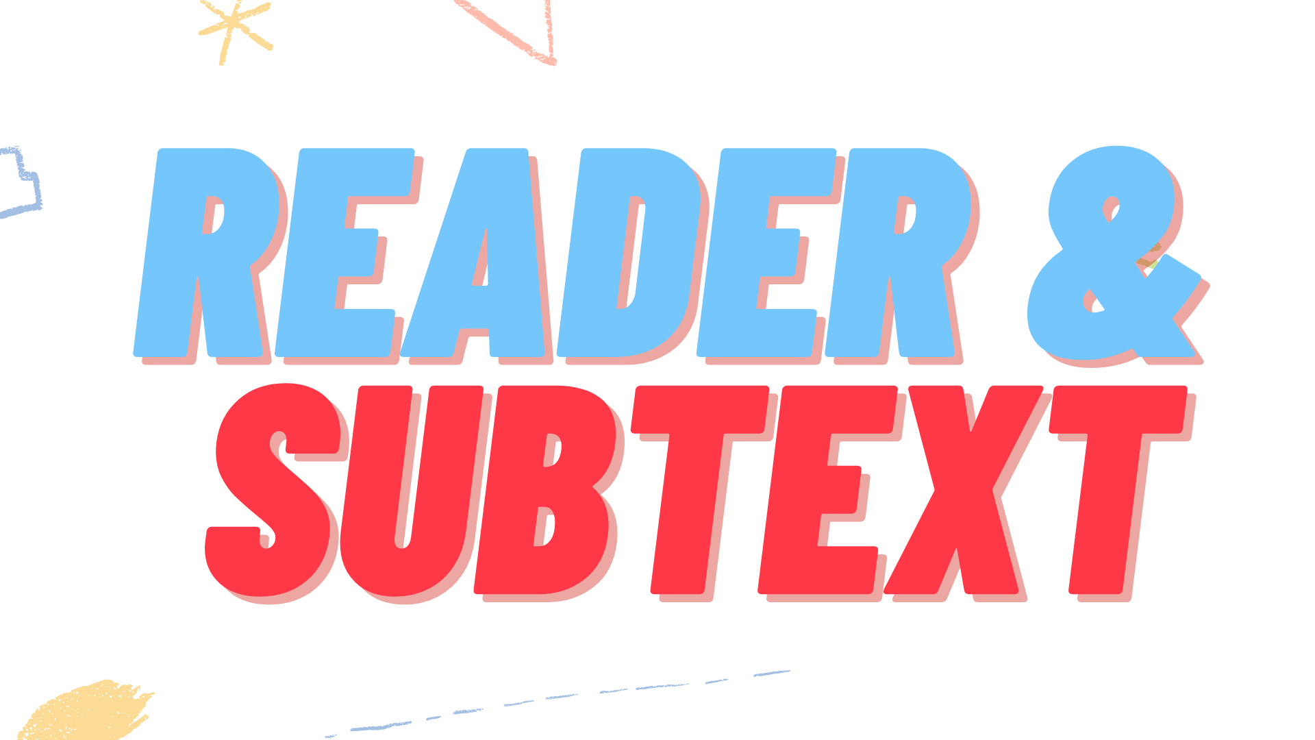 The words Readers and Subtext in blue and red on a white background illustrating how subtext engages readers.
