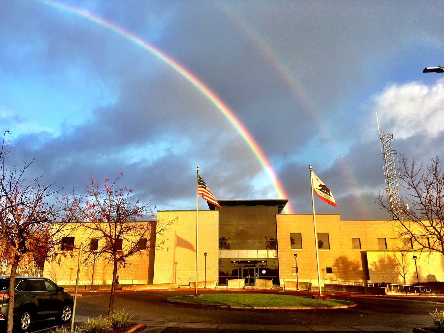 Sonoma County Couthouse and rainbow